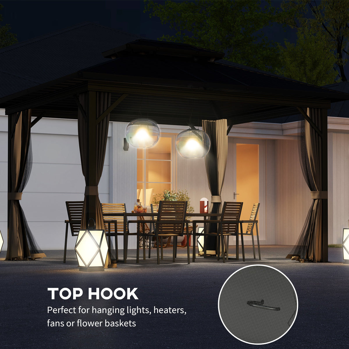 10' x 12' Hardtop Gazebo with Double Roof & Mosquito Netting, Dark Brown