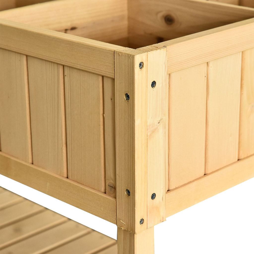 Wooden Raised Bed with Storage Shelf & 8 Pockets, 43" x 18" x 30", Natural