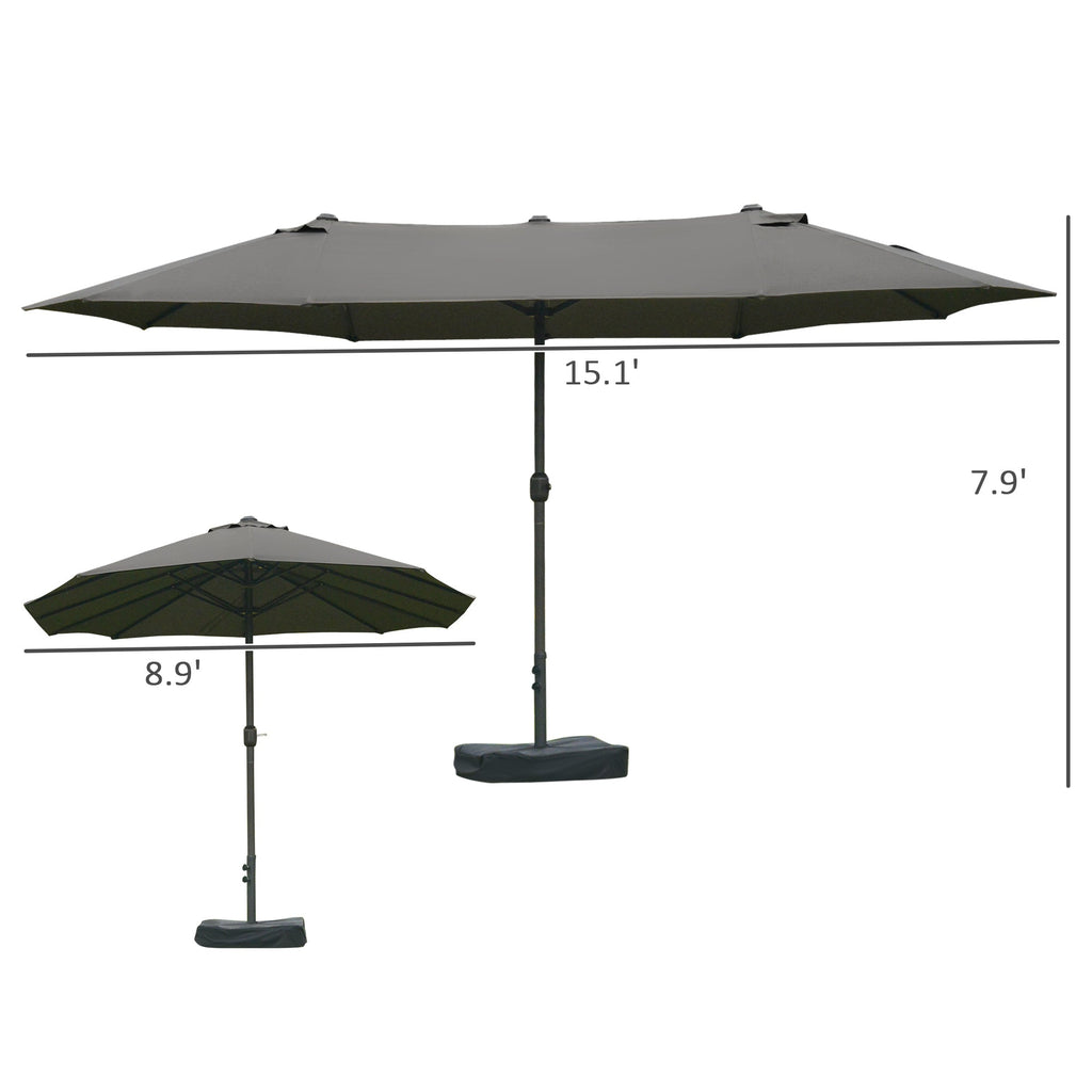 15' Twin Canopy Patio Umbrella with Crank & Cross Base, Dark Grey