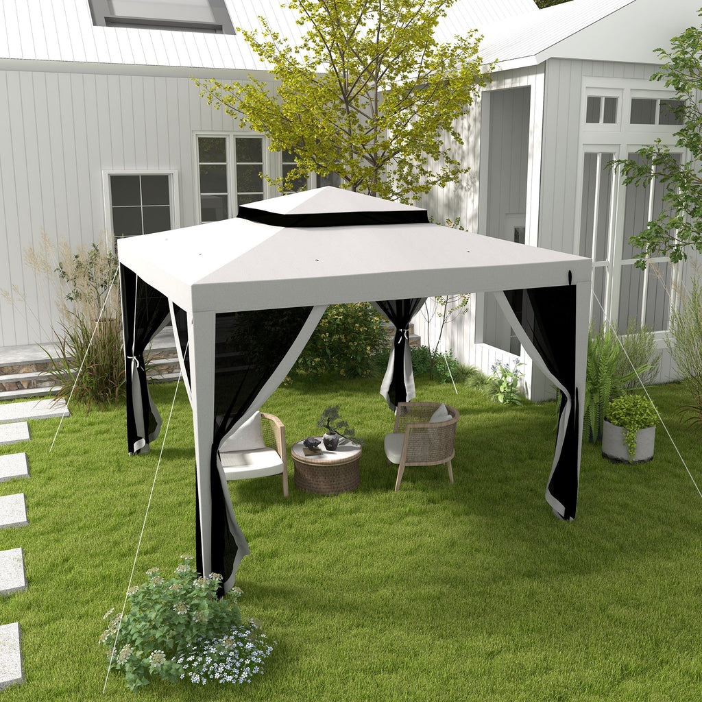 10' x 10' Canopy Tent with Mesh Netting and Double-Tier Roof, Grey