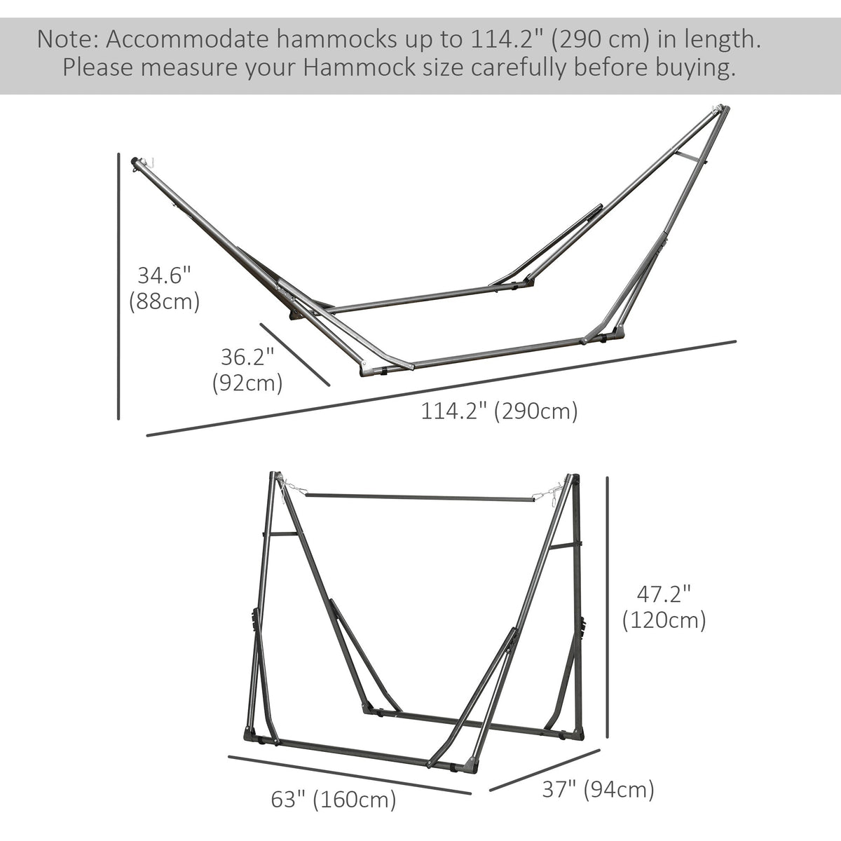 2-in-1 Portable Hammock Net Stand, Adustable Steel Frame Hammock Standand for Yard, Black
