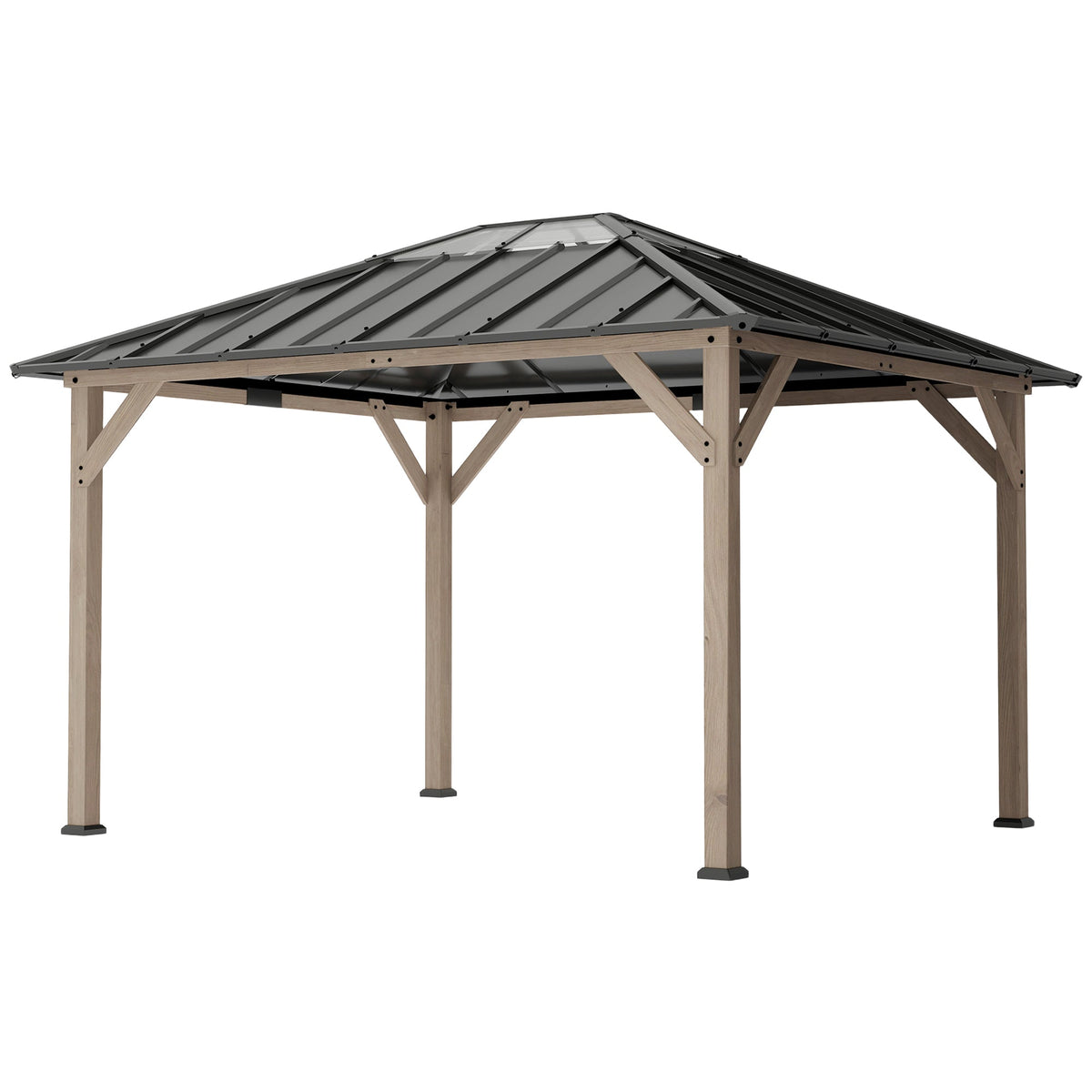 10' x 12' Wood Hardtop Gazebo with Clear Roof, Light Walnut