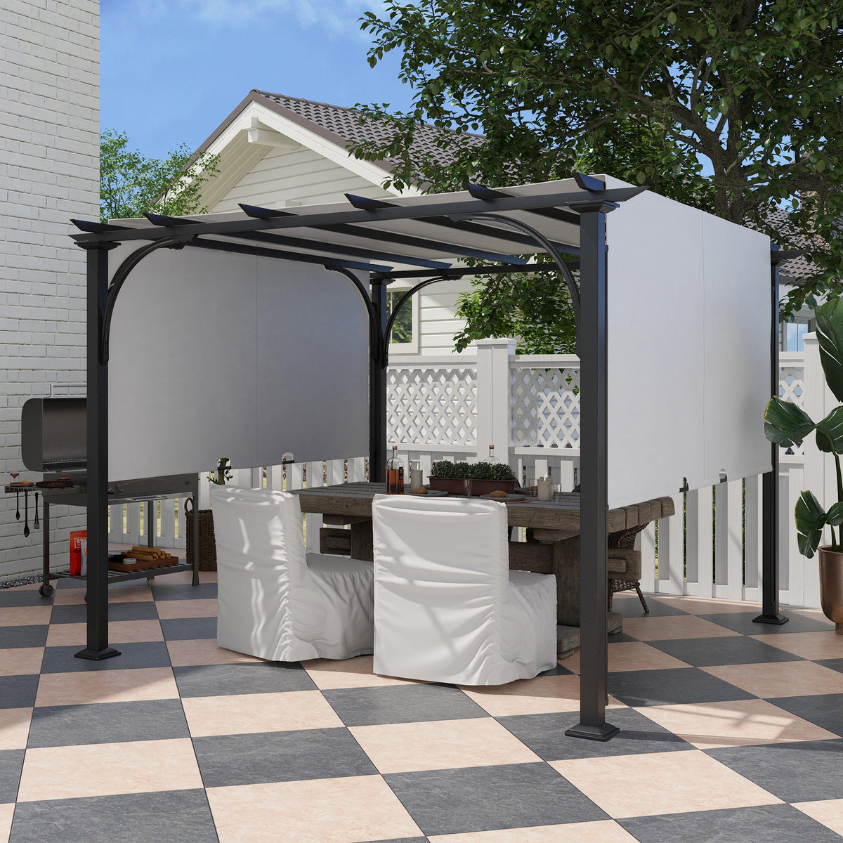 10' x 10' Outdoor Pergola Patio Gazebo Canopy Sun Shelter with Steel Frame, White