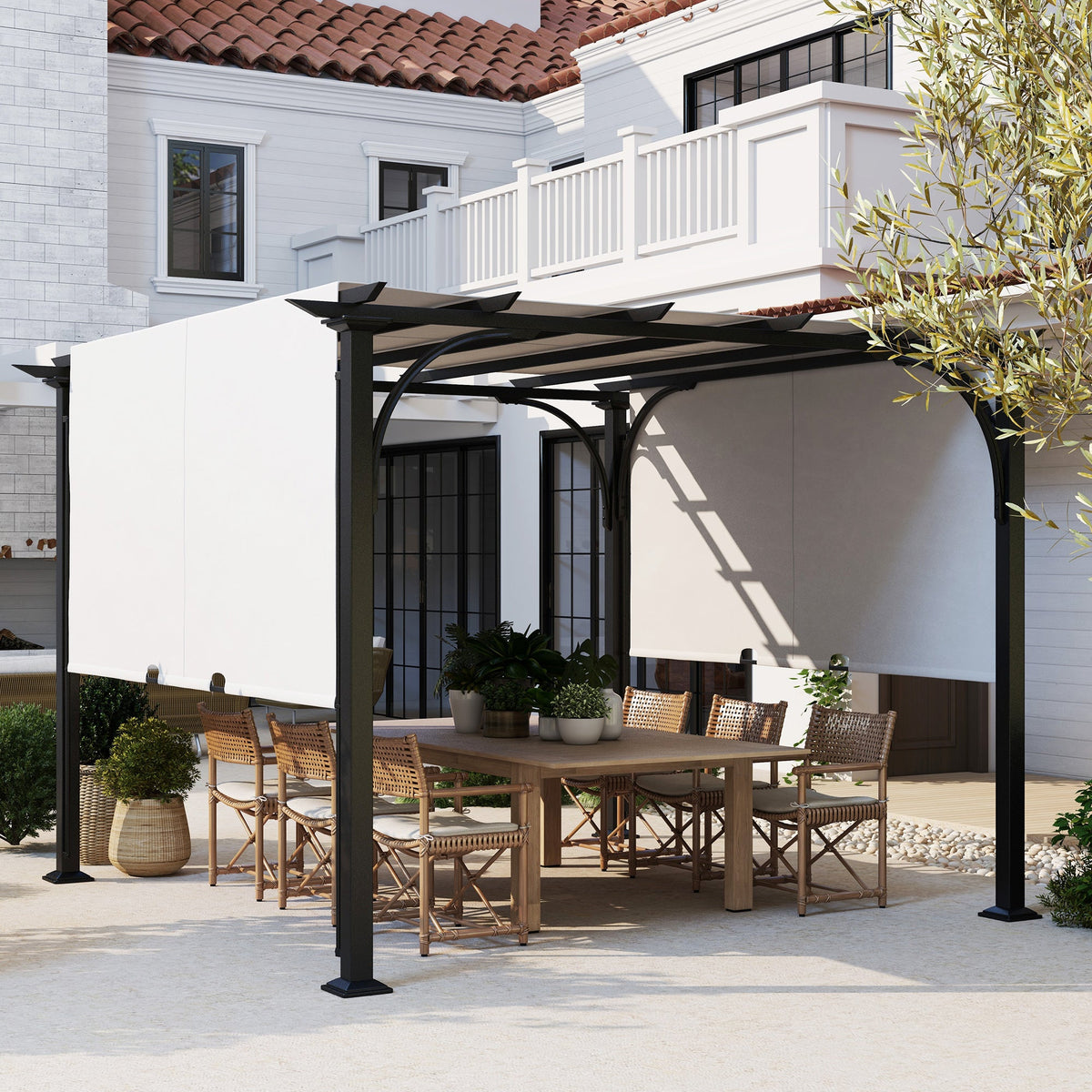 10' x 10' Outdoor Pergola Patio Gazebo Canopy Sun Shelter with Steel Frame, White