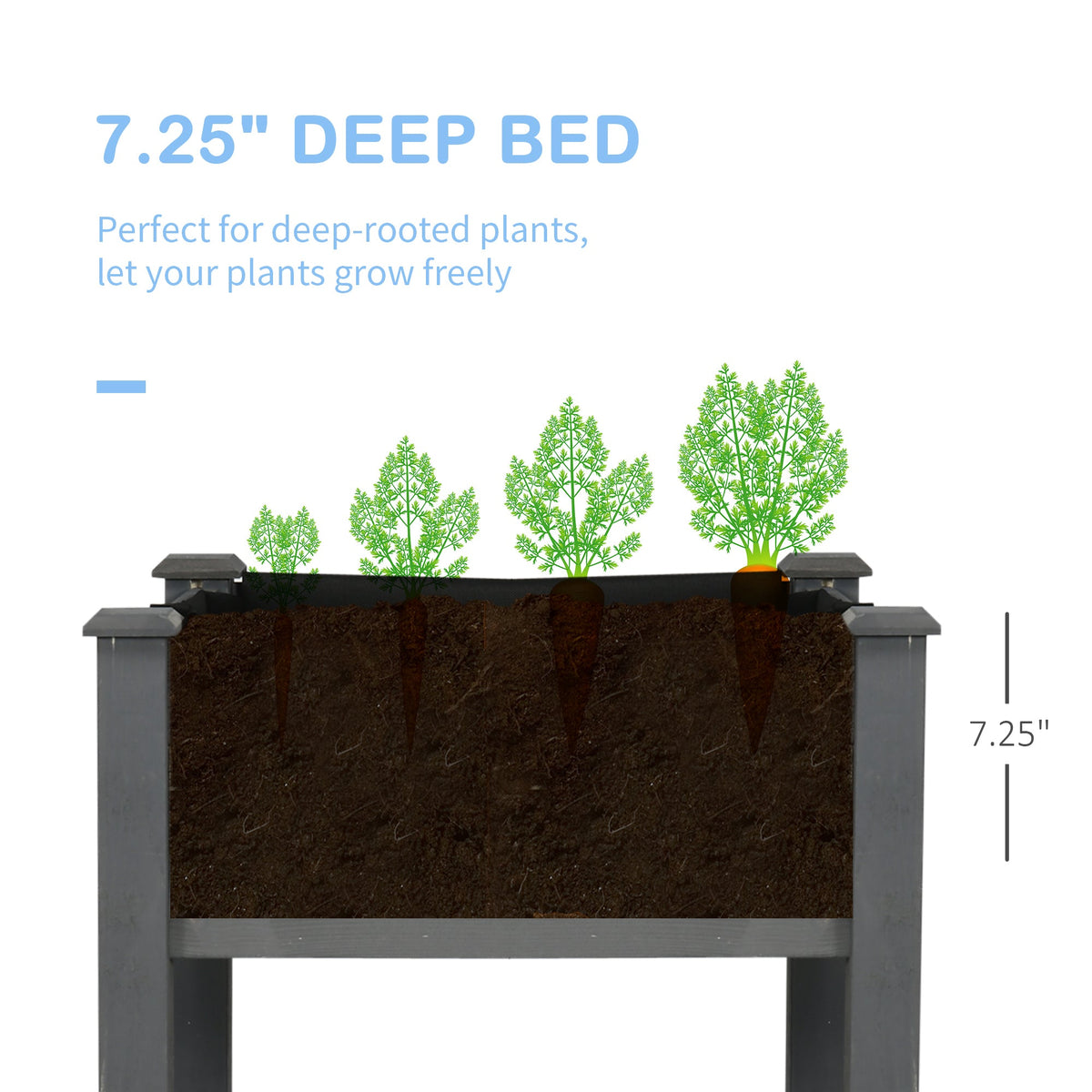 Wooden Raised Garden Bed with Inner Bag, 34" x 18" x 30", Dark Grey