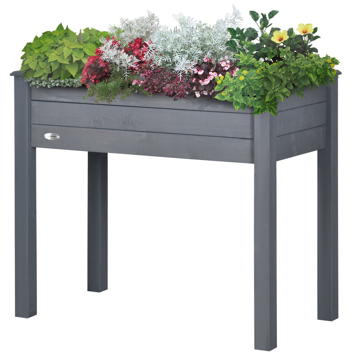 Wooden Raised Garden Bed with Inner Bag, 34" x 18" x 30", Dark Grey
