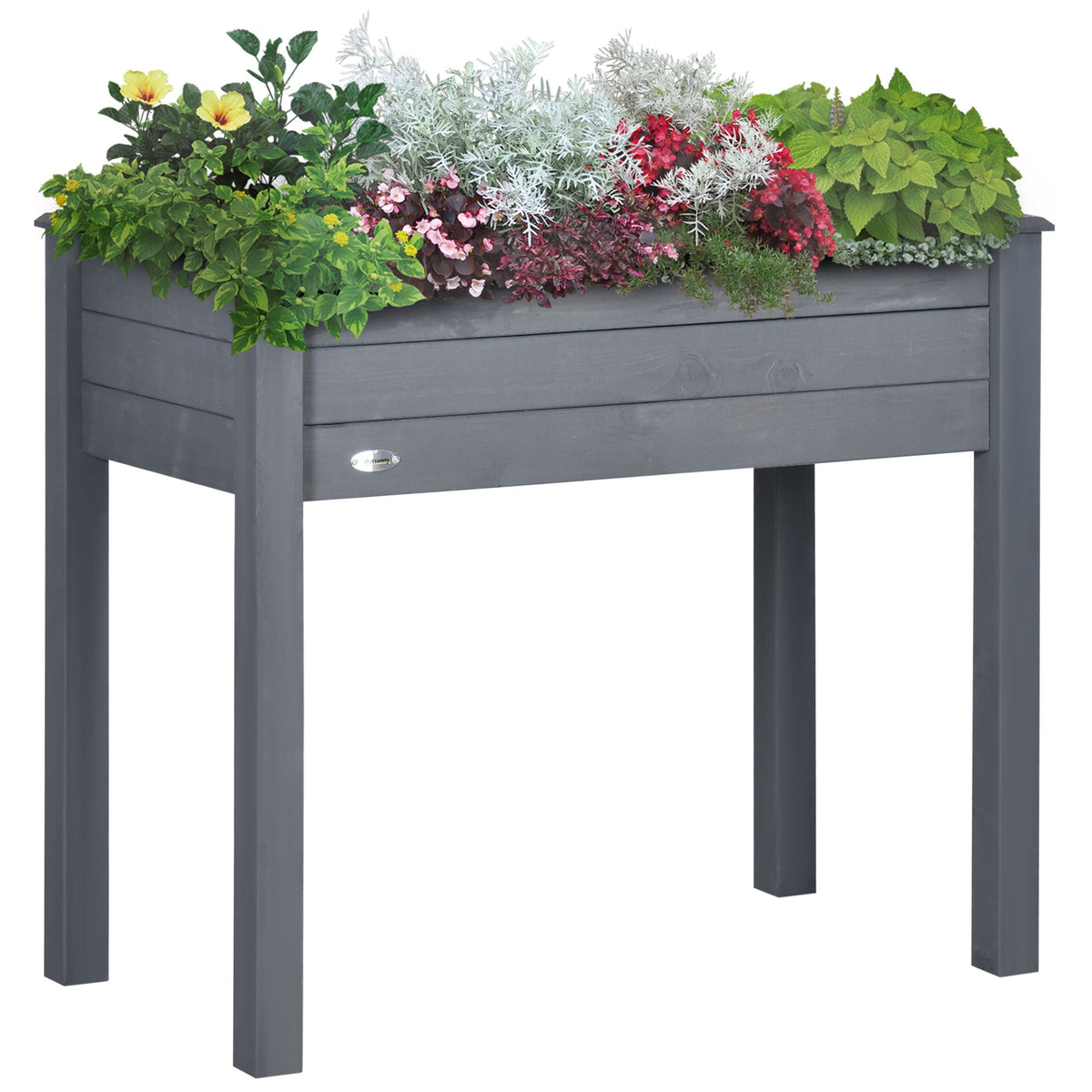 Wooden Raised Garden Bed with Inner Bag, 34" x 18" x 30", Dark Grey