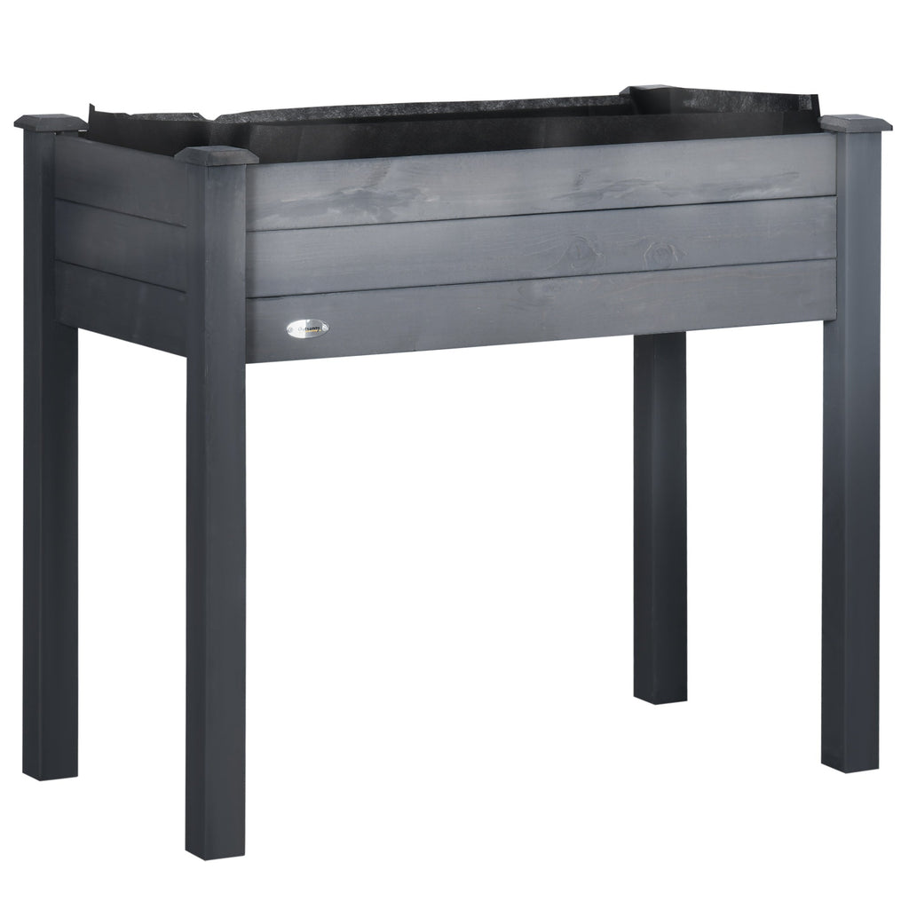 Wooden Raised Garden Bed with Inner Bag, 34" x 18" x 30", Dark Grey