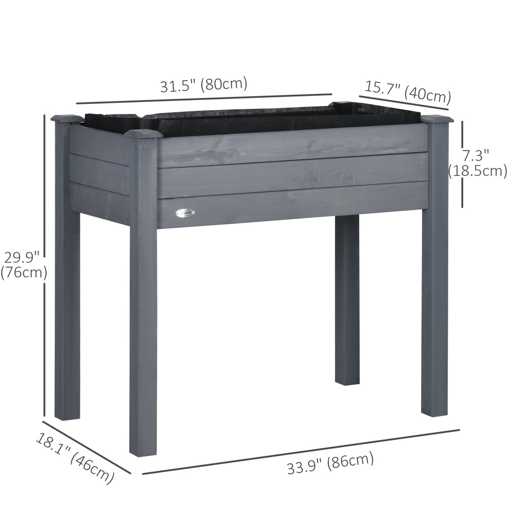 Wooden Raised Garden Bed with Inner Bag, 34" x 18" x 30", Dark Grey