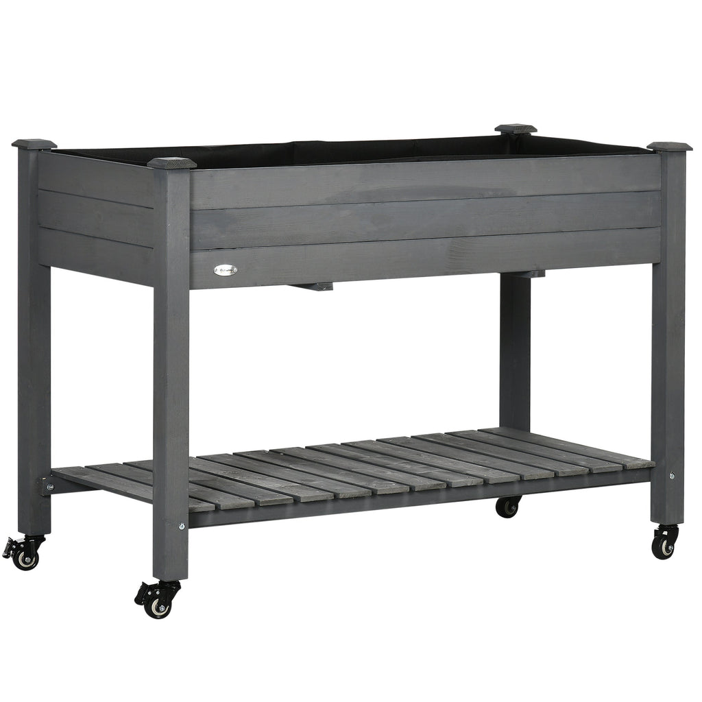 Raised Garden Bed with Lockable Wheels & Shelf, Dark Grey