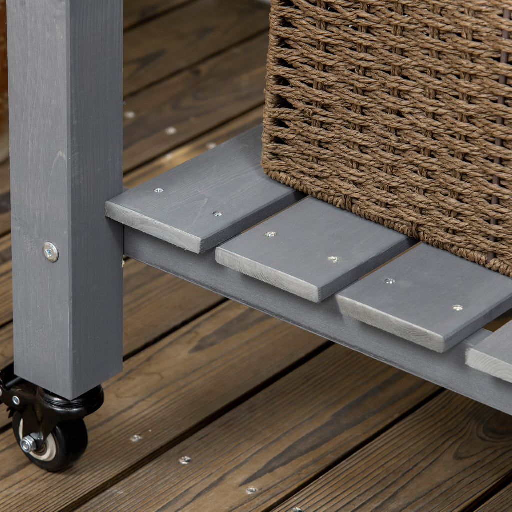 Raised Garden Bed with Lockable Wheels & Shelf, Dark Grey