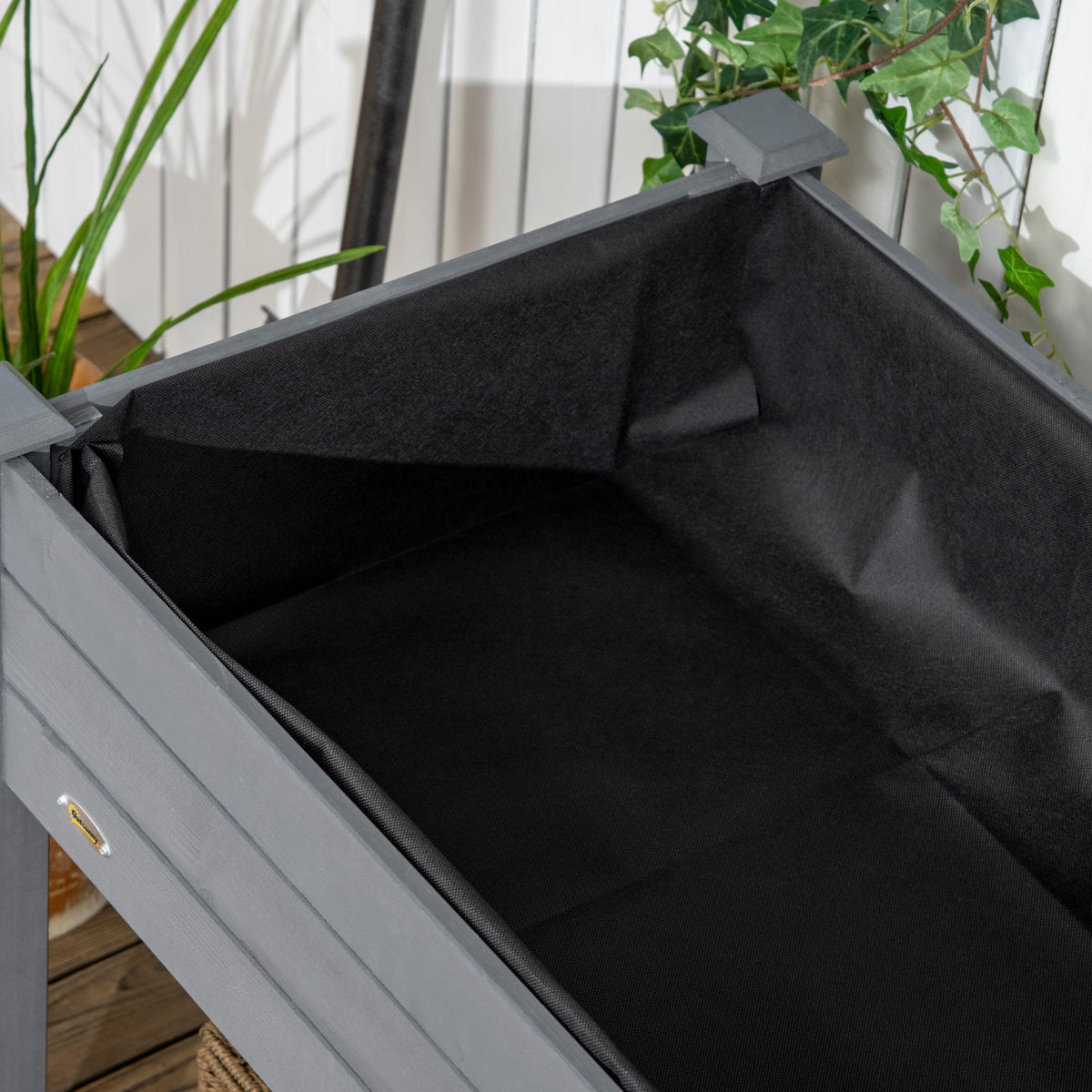 Raised Garden Bed with Lockable Wheels & Shelf, Dark Grey