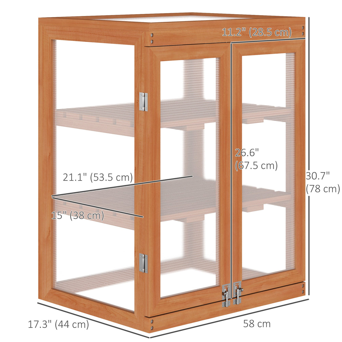 Wooden 2 Tier Cold Frame Greenhouse with Polycarbonate Panels, Orange