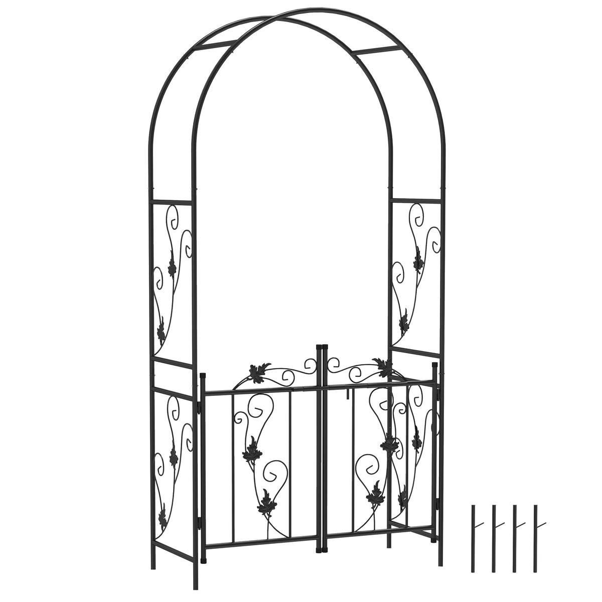 7ft Steel Garden Arch with Gate, Garden Arbor Trellis for Climbing Plants, Roses, Vines, Wedding Arch for Outdoor, Garden, Lawn, Backyard, Black