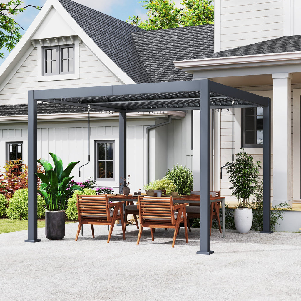 10' x 10' Louvered Pergola with Adjustable Metal Roof, Aluminum Frame