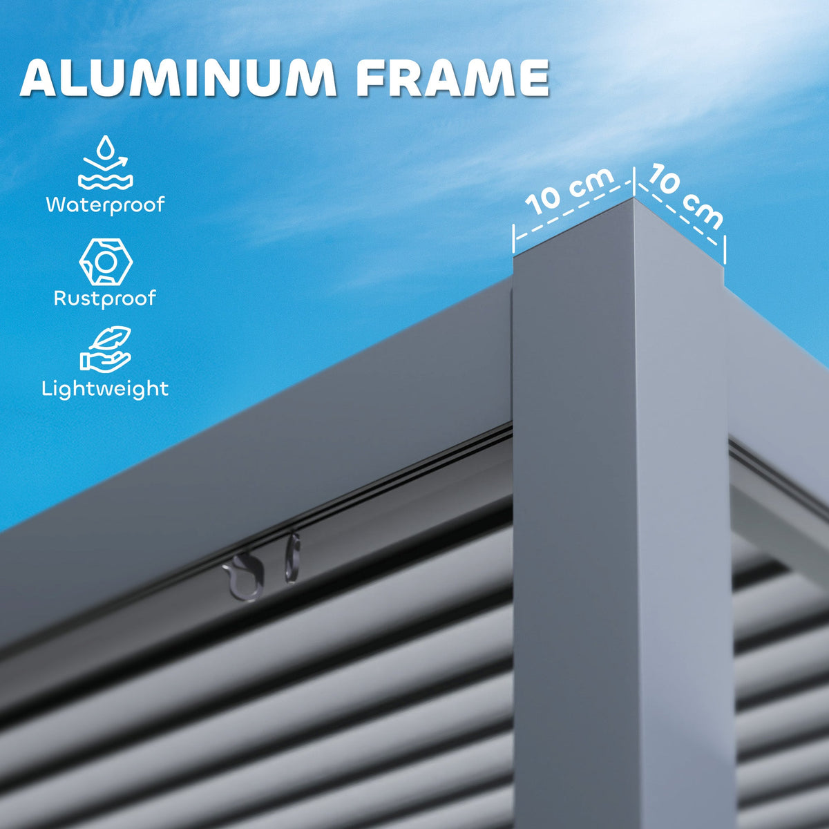 10' x 10' Louvered Pergola with Adjustable Metal Roof, Aluminum Frame