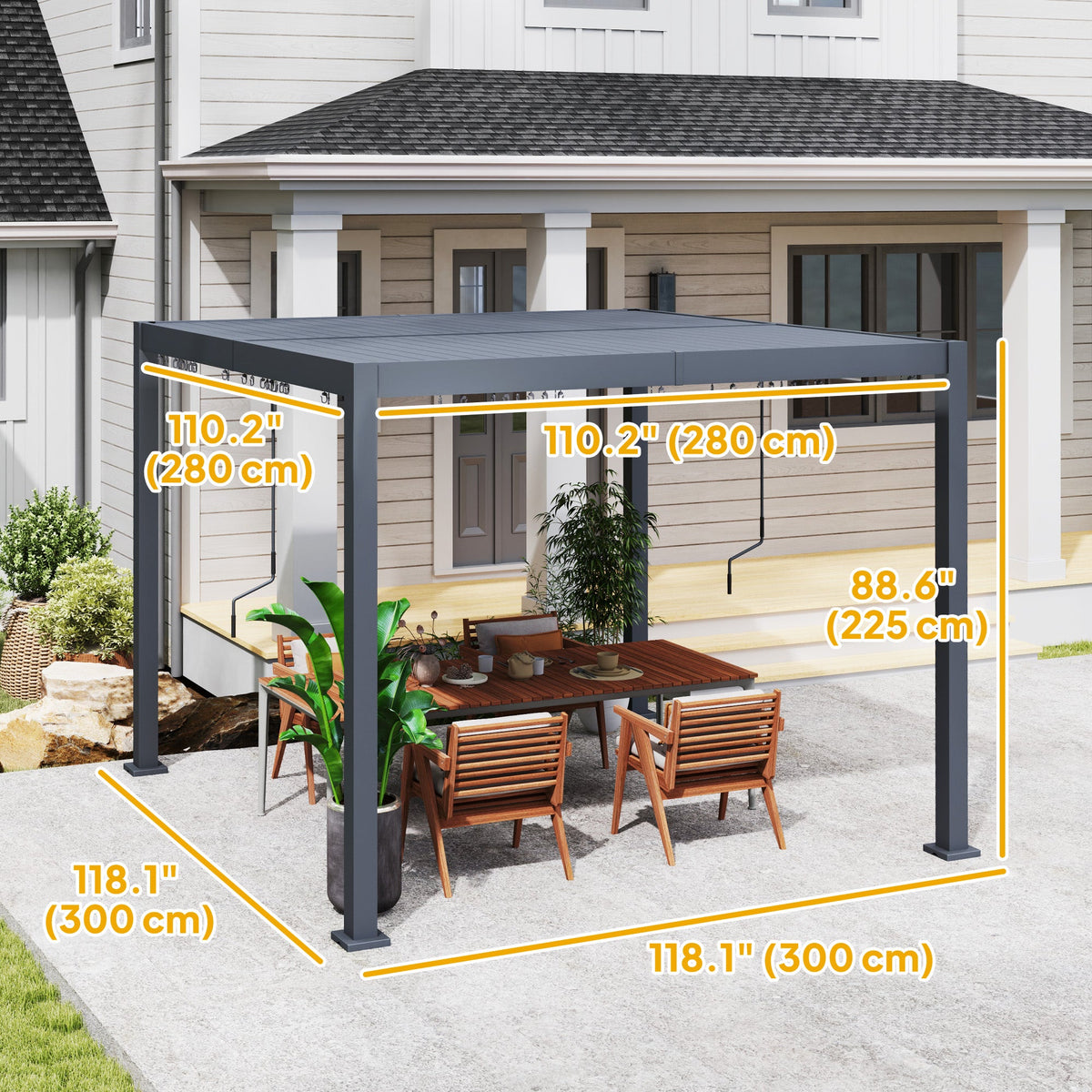 10' x 10' Louvered Pergola with Adjustable Metal Roof, Aluminum Frame
