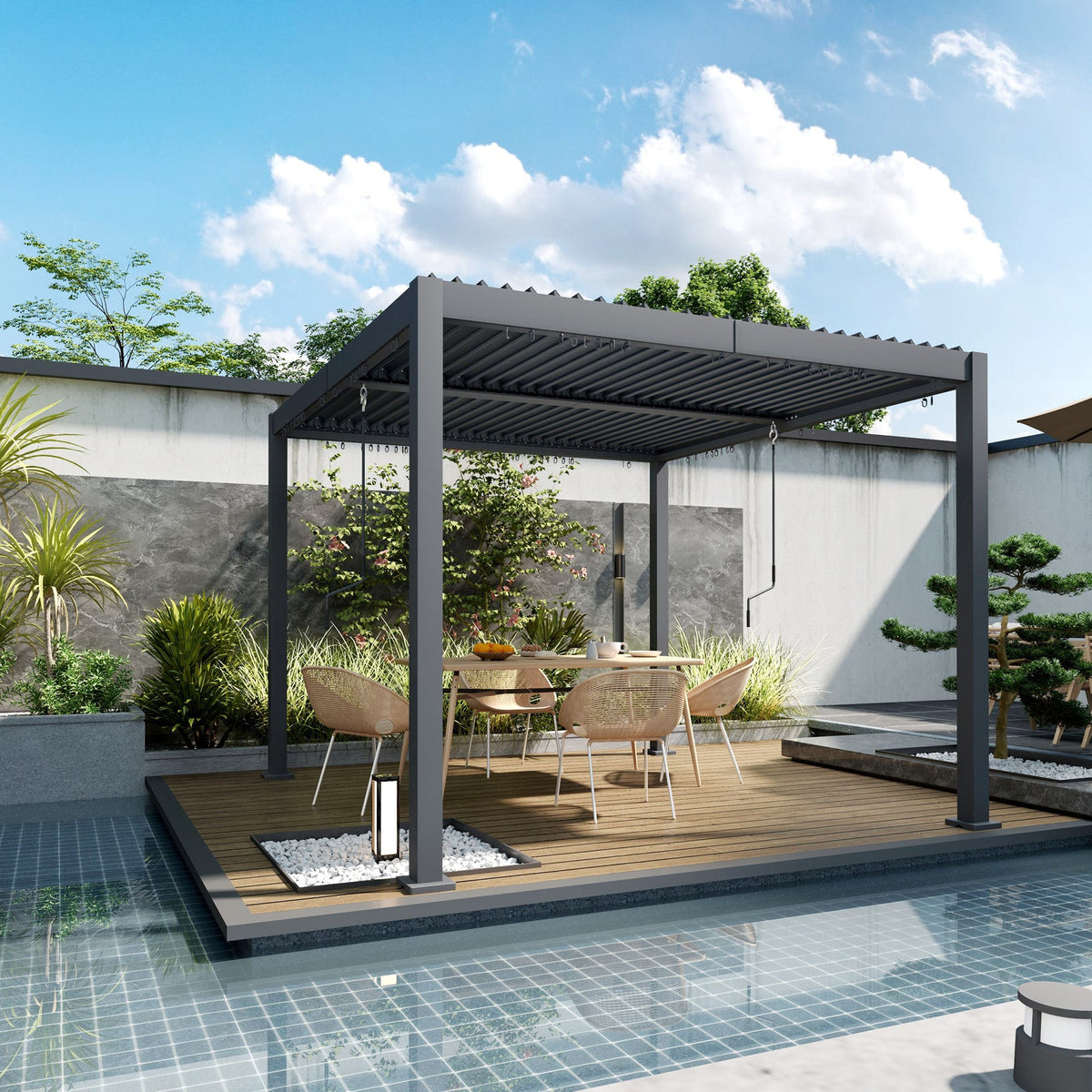 10' x 10' Louvered Pergola with Adjustable Metal Roof, Aluminum Frame