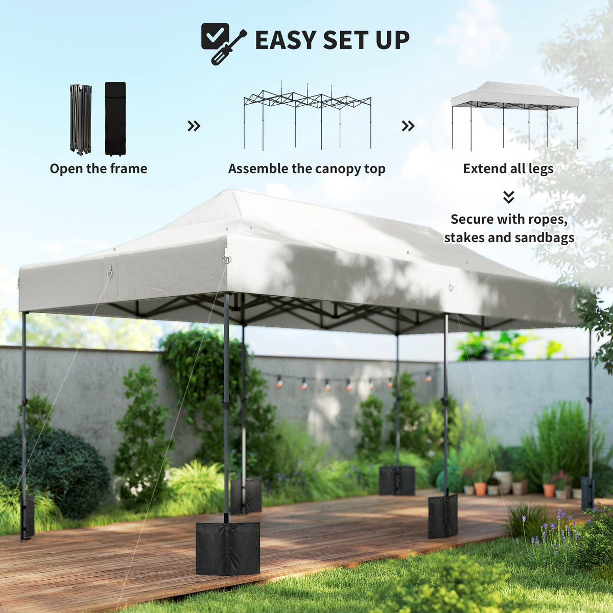 10' x 20' Pop Up Canopy Tent with Wheeled Carry Bag, White