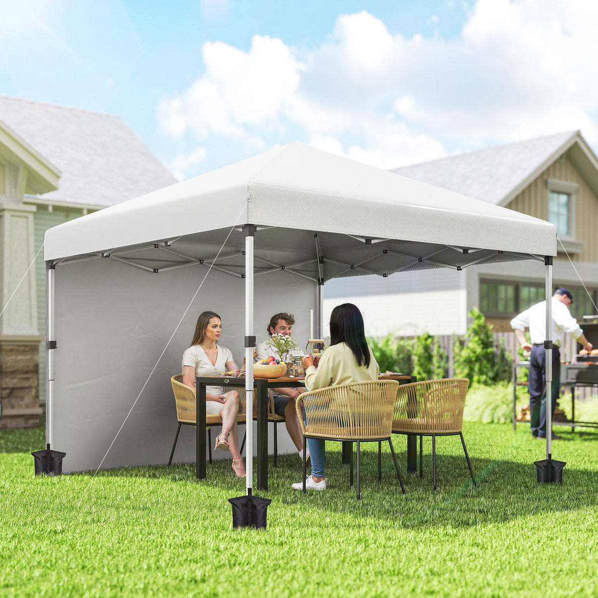 10' x 10' Pop Up Canopy Tent with Sidewalls and Roller Bag, White