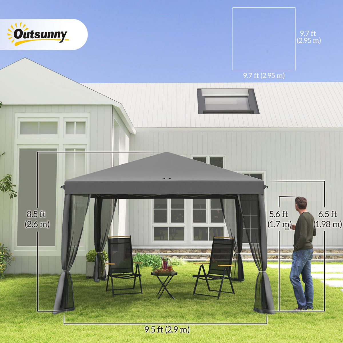10' x 10' Pop Up Canopy Tent with Mesh Sidewalls and Carry Bag, Light Grey