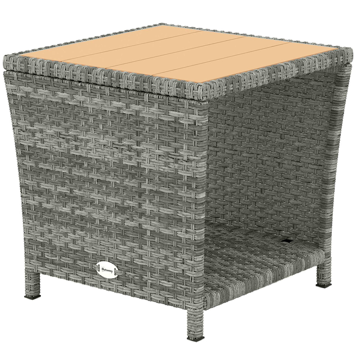 2-Tier PE Rattan Side Table with Storage Shelf, Light Grey