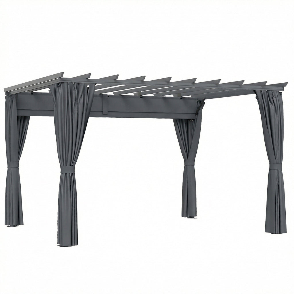 3.6 x 3 m Pergola with Retractable Roof and Curtains, Dark Grey