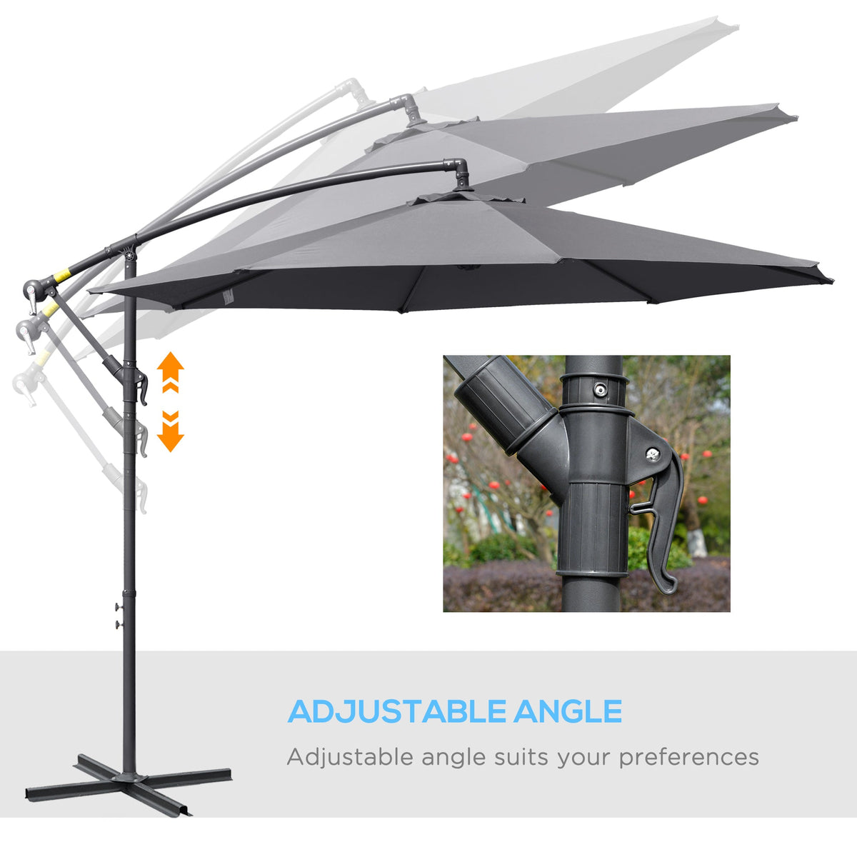 10' Offset Cantilever Patio Umbrella with Base & Crank, Grey