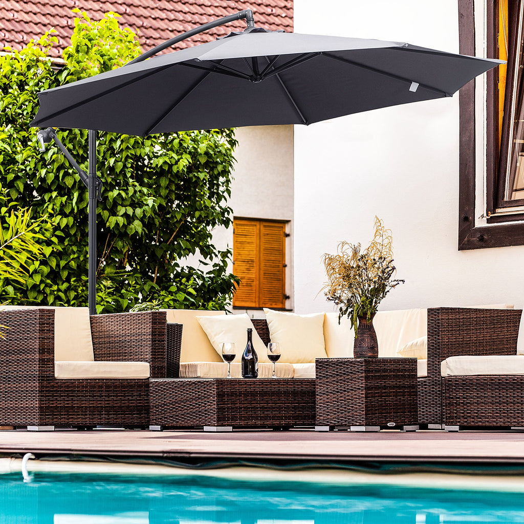 10' Offset Cantilever Patio Umbrella with Base & Crank, Grey