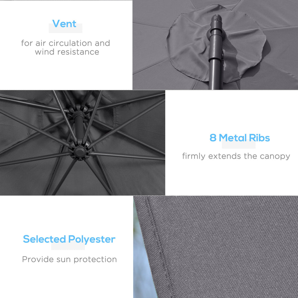 10' Offset Cantilever Patio Umbrella with Base & Crank, Grey