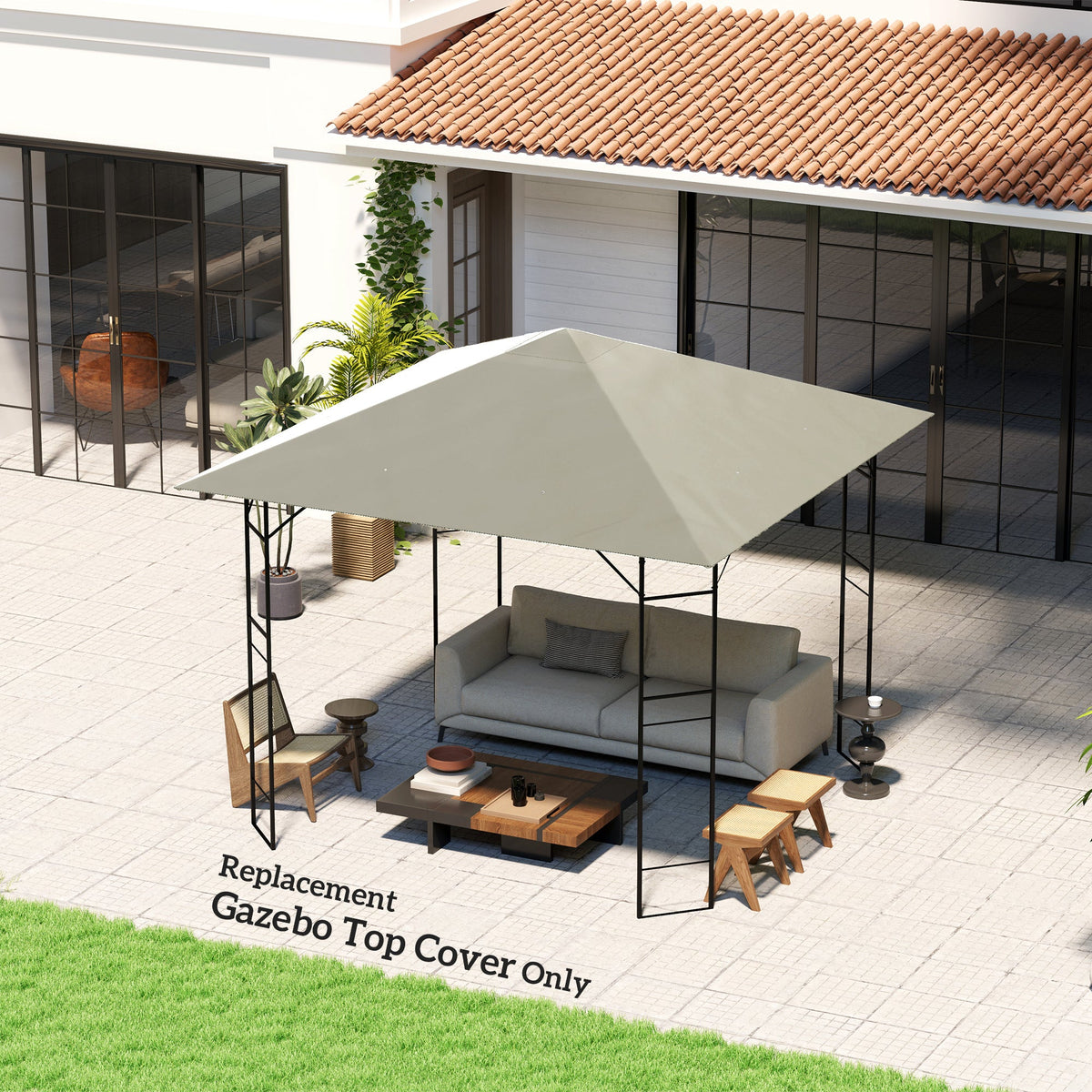 3 x 3m Gazebo Replacement Cover with Drain Holes, Grey
