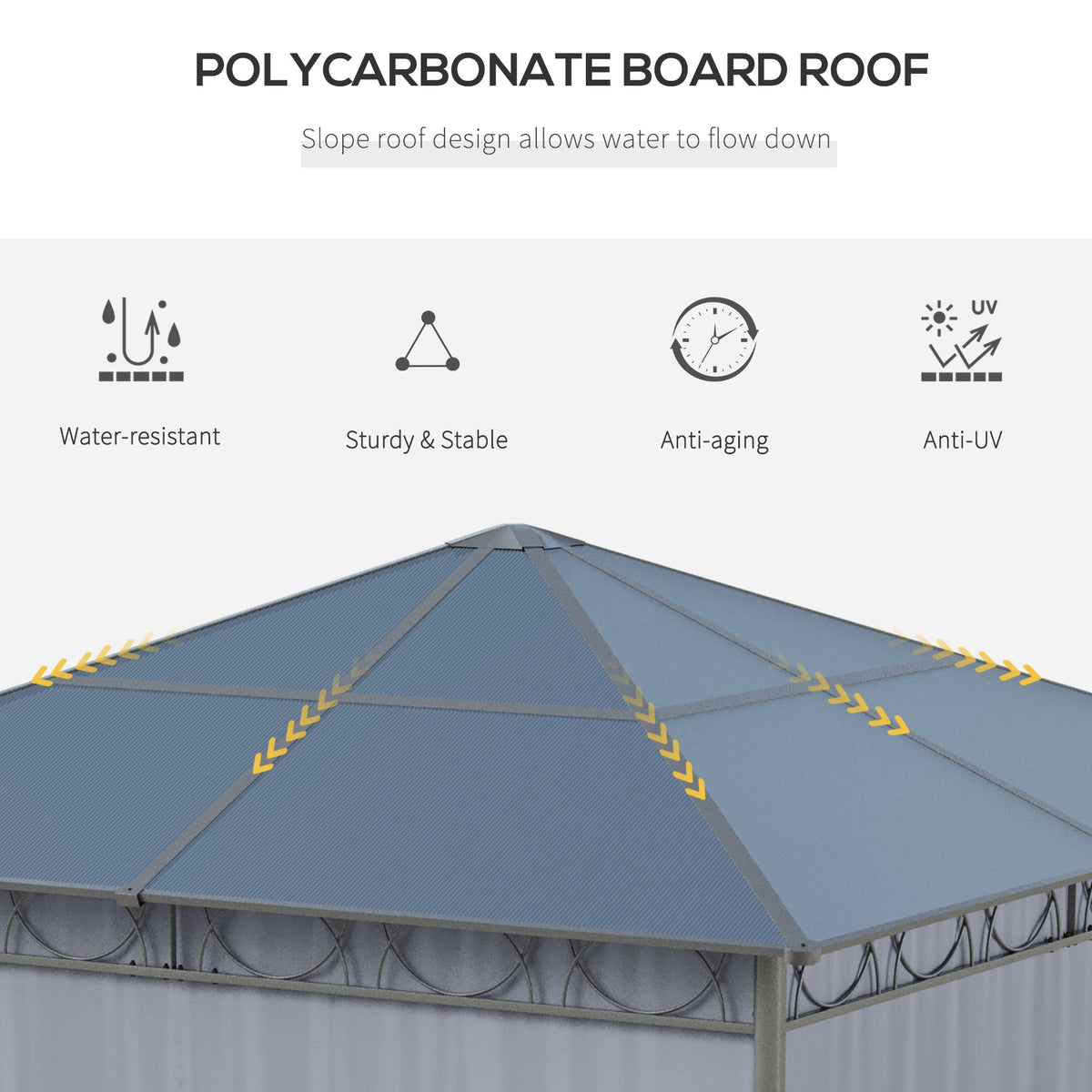 10' x 10' Polycarbonate Hardtop Gazebo Canopy with Aluminum Frame & Curtains, Dark Grey