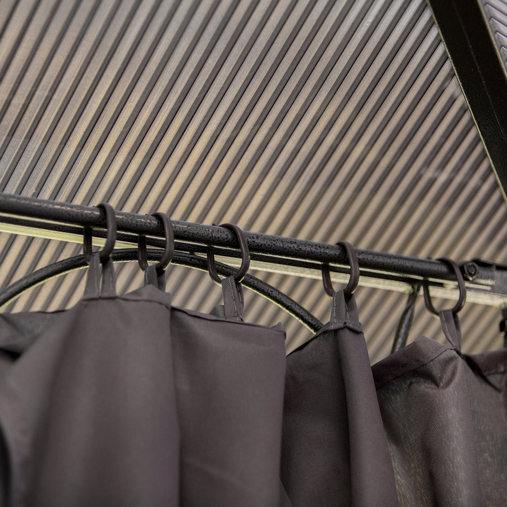 10' x 10' Polycarbonate Hardtop Gazebo Canopy with Aluminum Frame & Curtains, Dark Grey