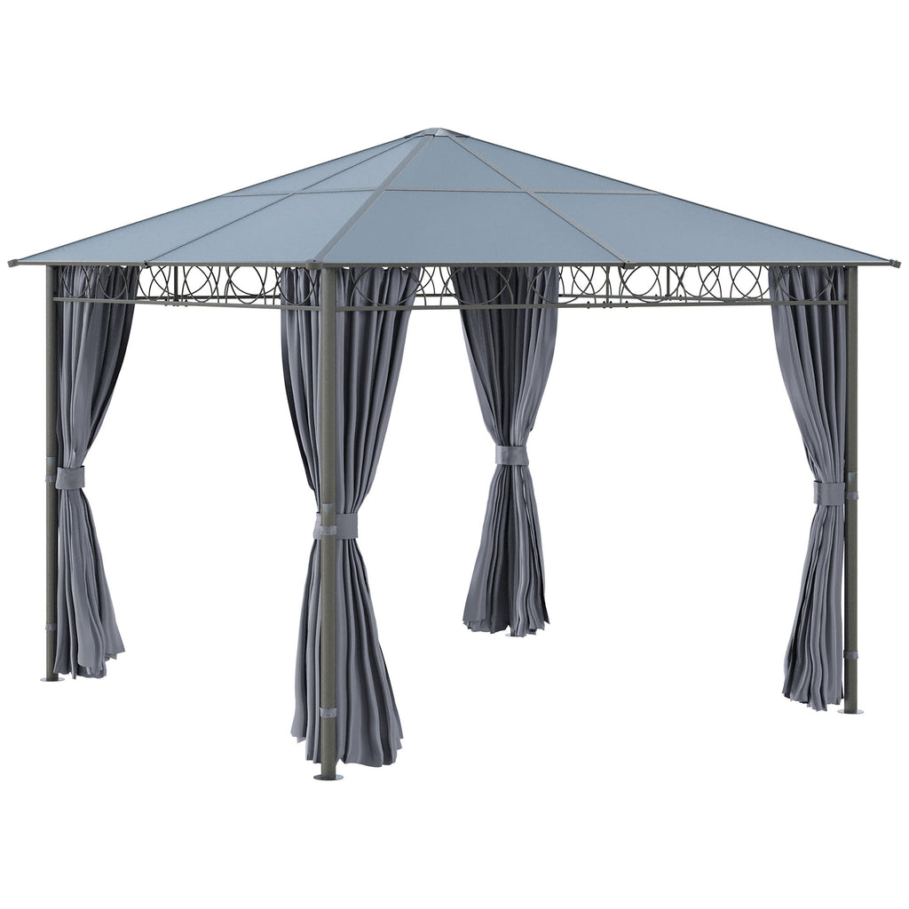 10' x 10' Polycarbonate Hardtop Gazebo Canopy with Aluminum Frame & Curtains, Dark Grey