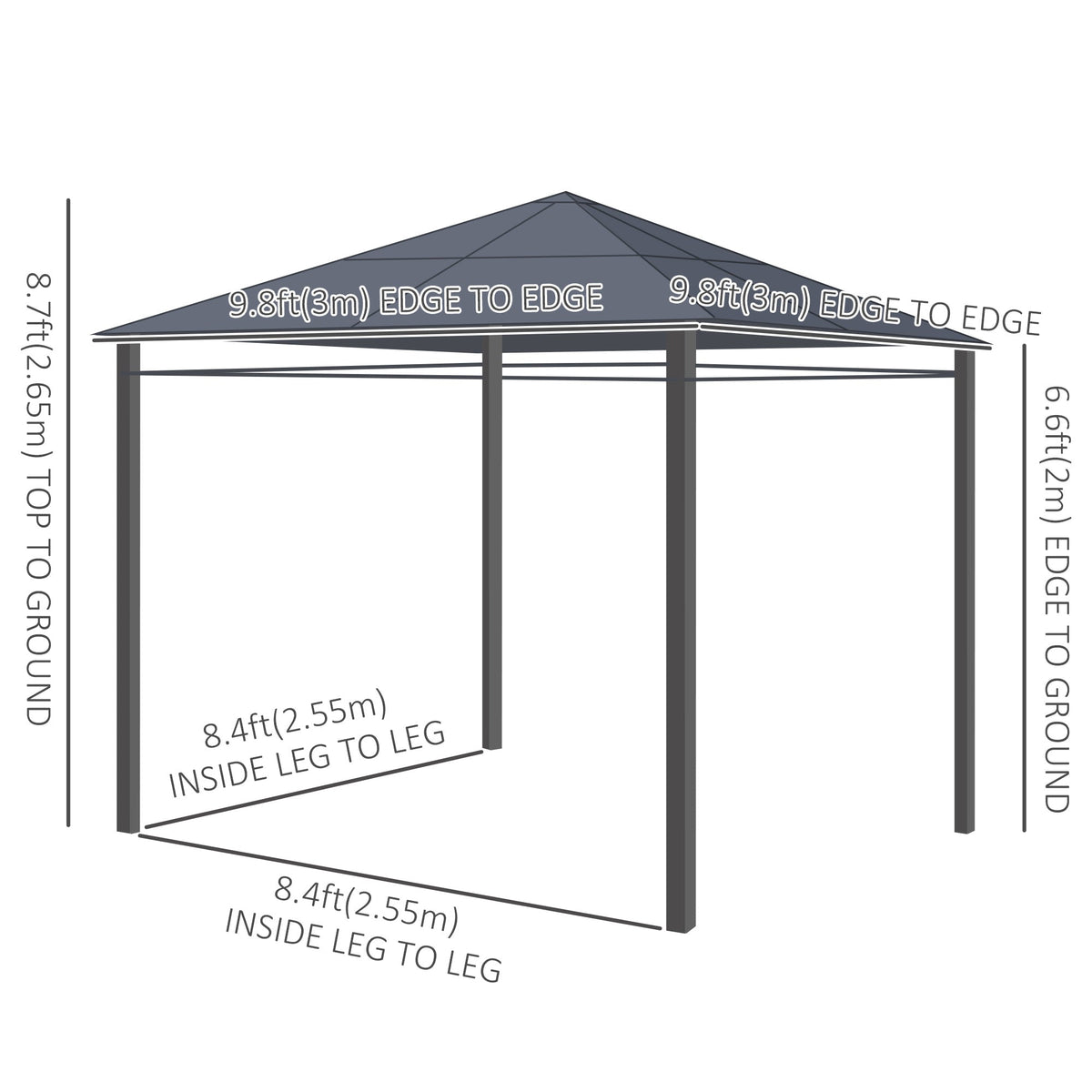 10' x 10' Polycarbonate Hardtop Gazebo Canopy with Aluminum Frame & Curtains, Dark Grey