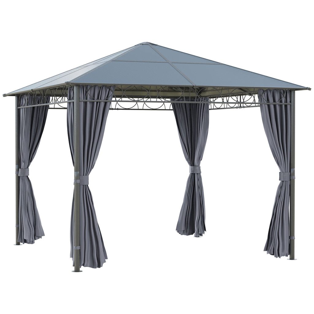 10' x 10' Polycarbonate Hardtop Gazebo Canopy with Aluminum Frame & Curtains, Dark Grey