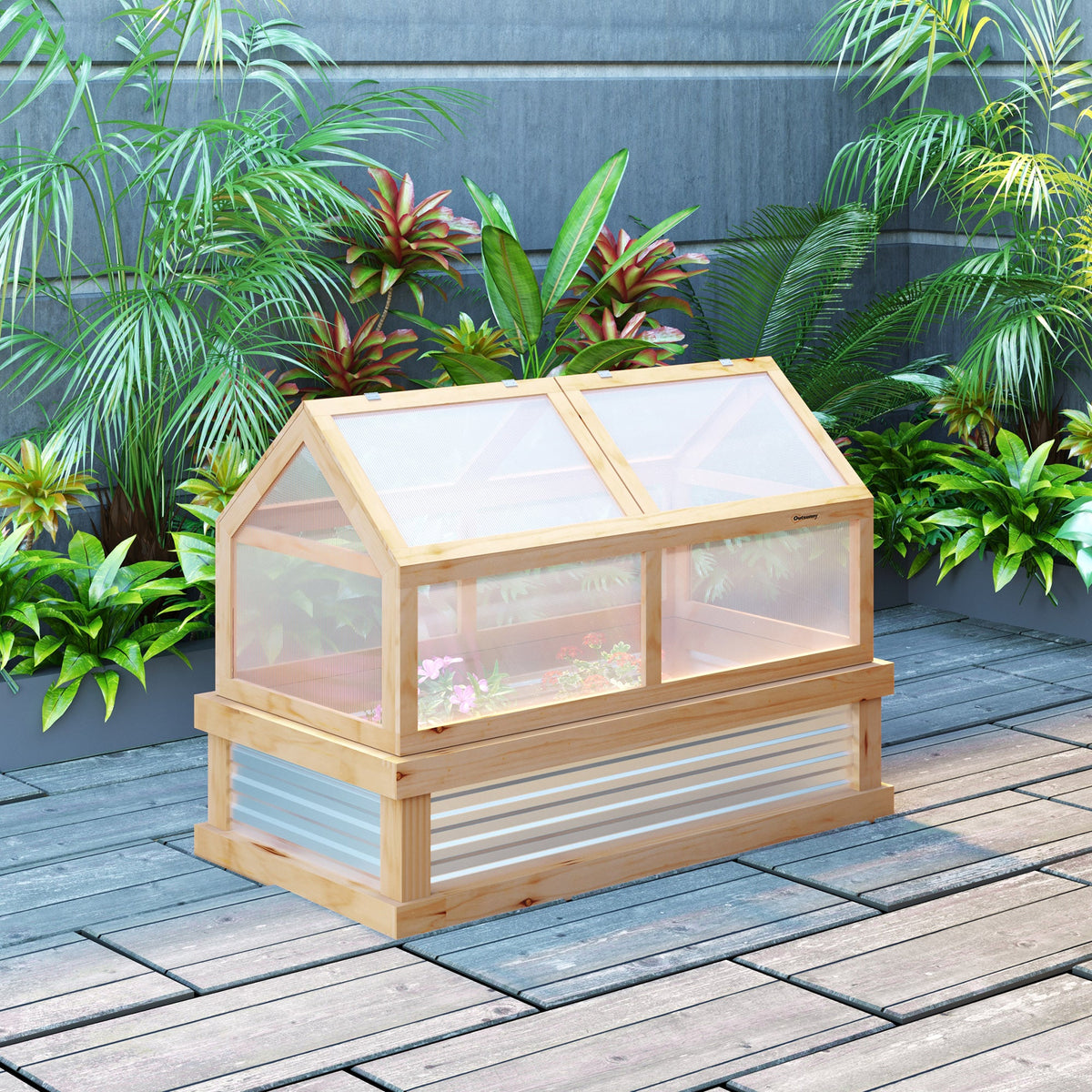 NooKGrow Raised Garden Bed with Cold Frame Greenhouse, 48" x 24" x 32", Natural