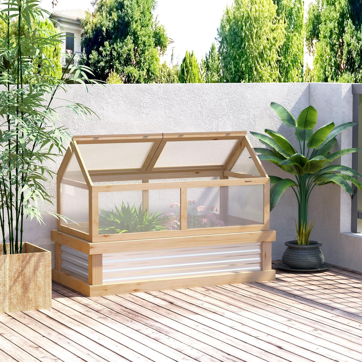 NooKGrow Raised Garden Bed with Cold Frame Greenhouse, 48" x 24" x 32", Natural