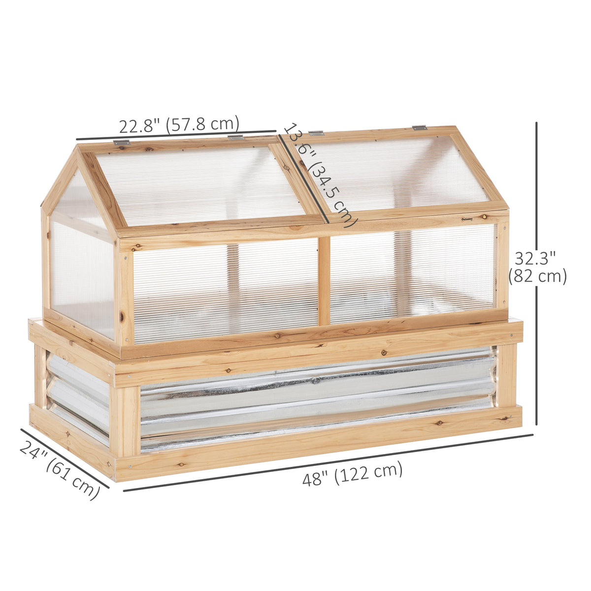 NooKGrow Raised Garden Bed with Cold Frame Greenhouse, 48" x 24" x 32", Natural
