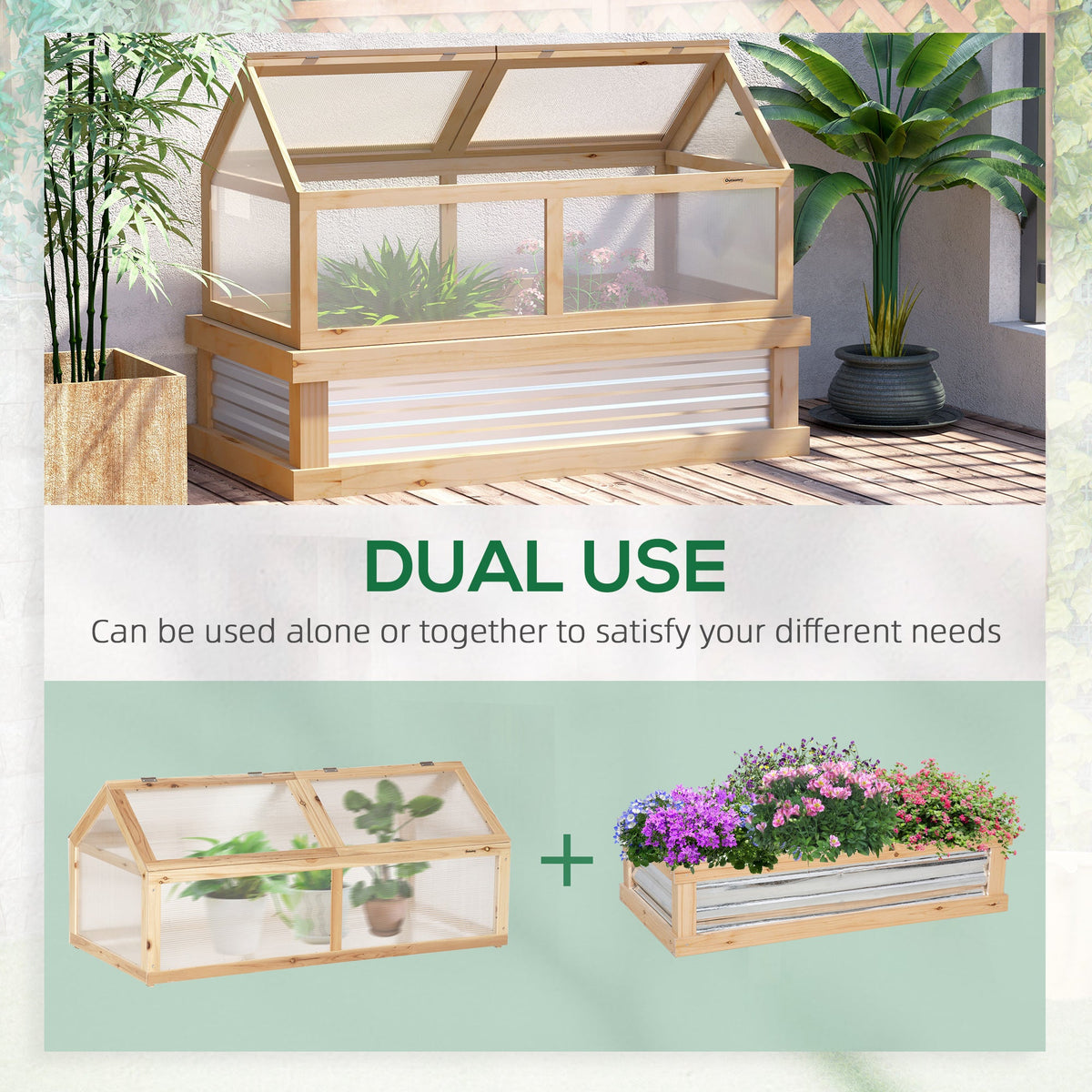 NooKGrow Raised Garden Bed with Cold Frame Greenhouse, 48" x 24" x 32", Natural