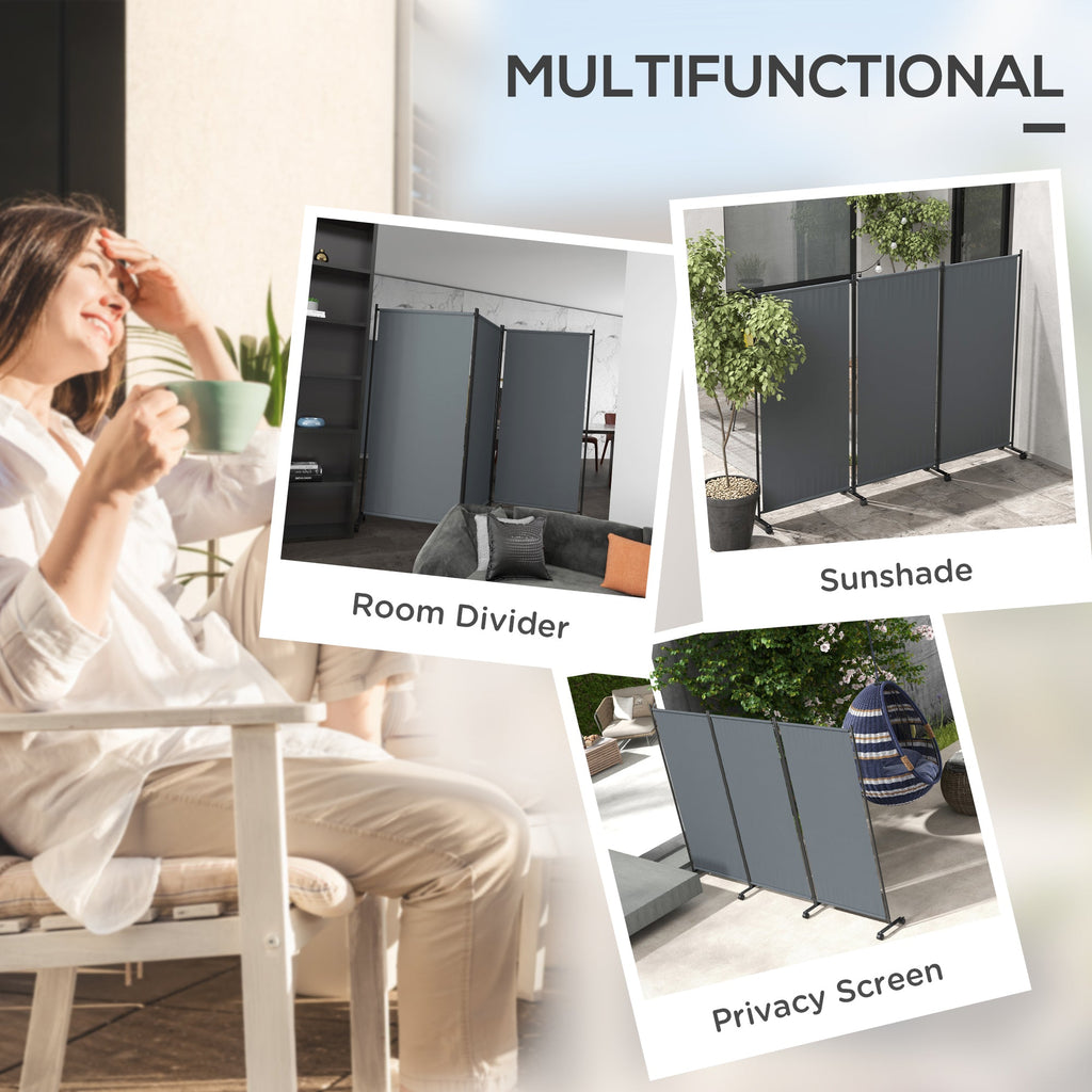 3 Panel Folding Room Divider w/ Lockable Wheels, 6ft Portable Privacy Panel, Dark Grey
