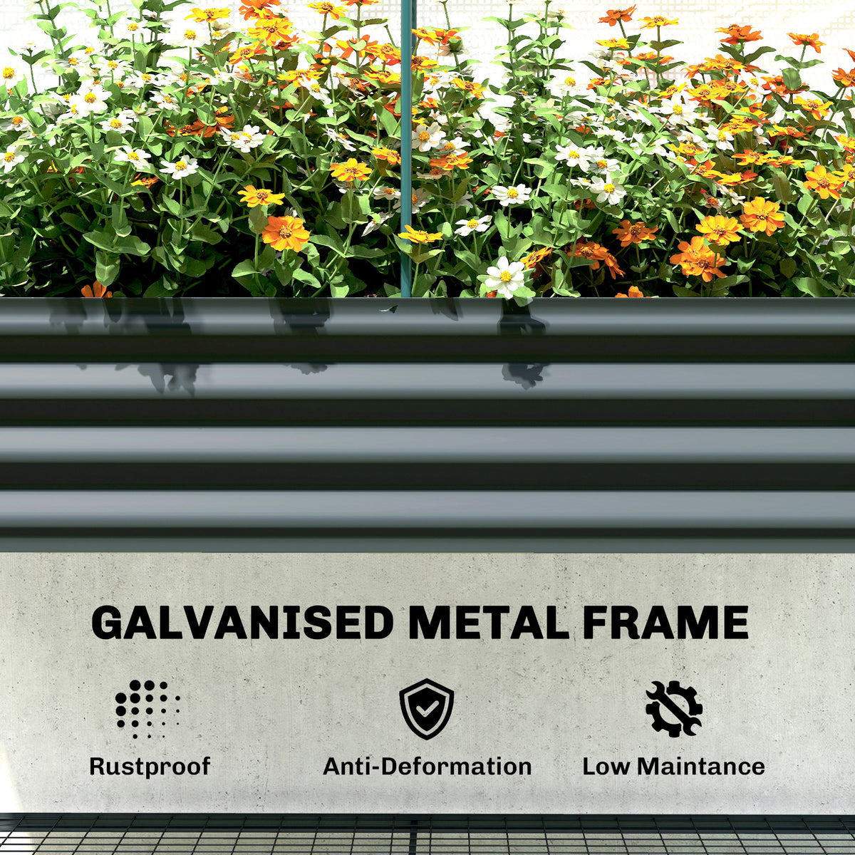 Galvanized Raised Garden Bed with Greenhouse Cover, Dark Gray