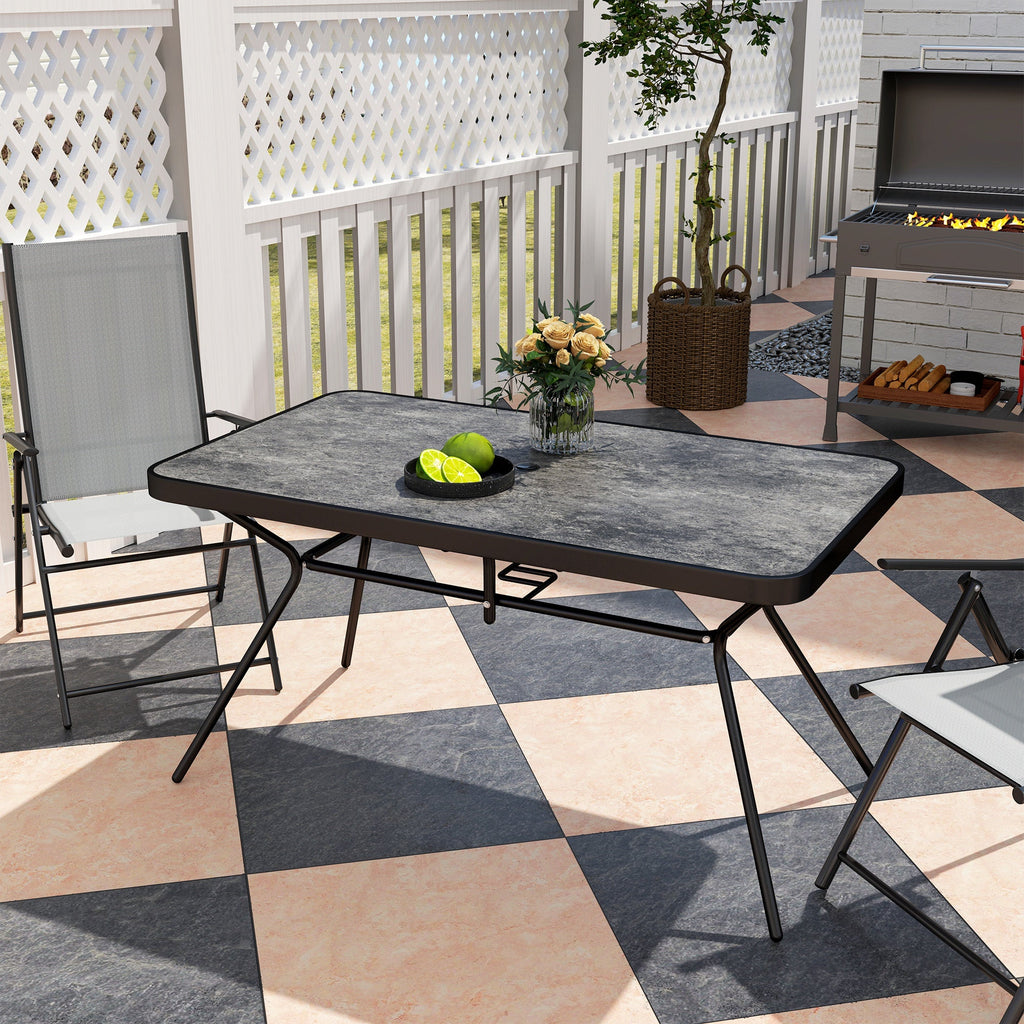Rectangle Outdoor Dining Table for 6, with 1.7" Umbrella Hole & Easy Clean Tabletop, Grey