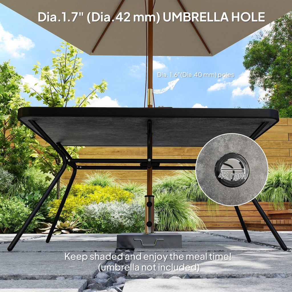 Rectangle Outdoor Dining Table for 6, with 1.7" Umbrella Hole & Easy Clean Tabletop, Grey