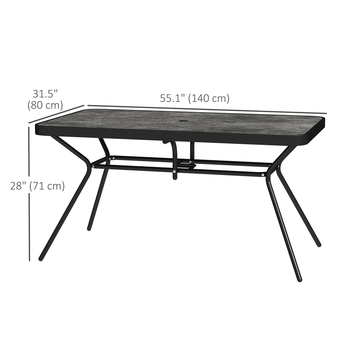 Rectangle Outdoor Dining Table for 6, with 1.7" Umbrella Hole & Easy Clean Tabletop, Grey