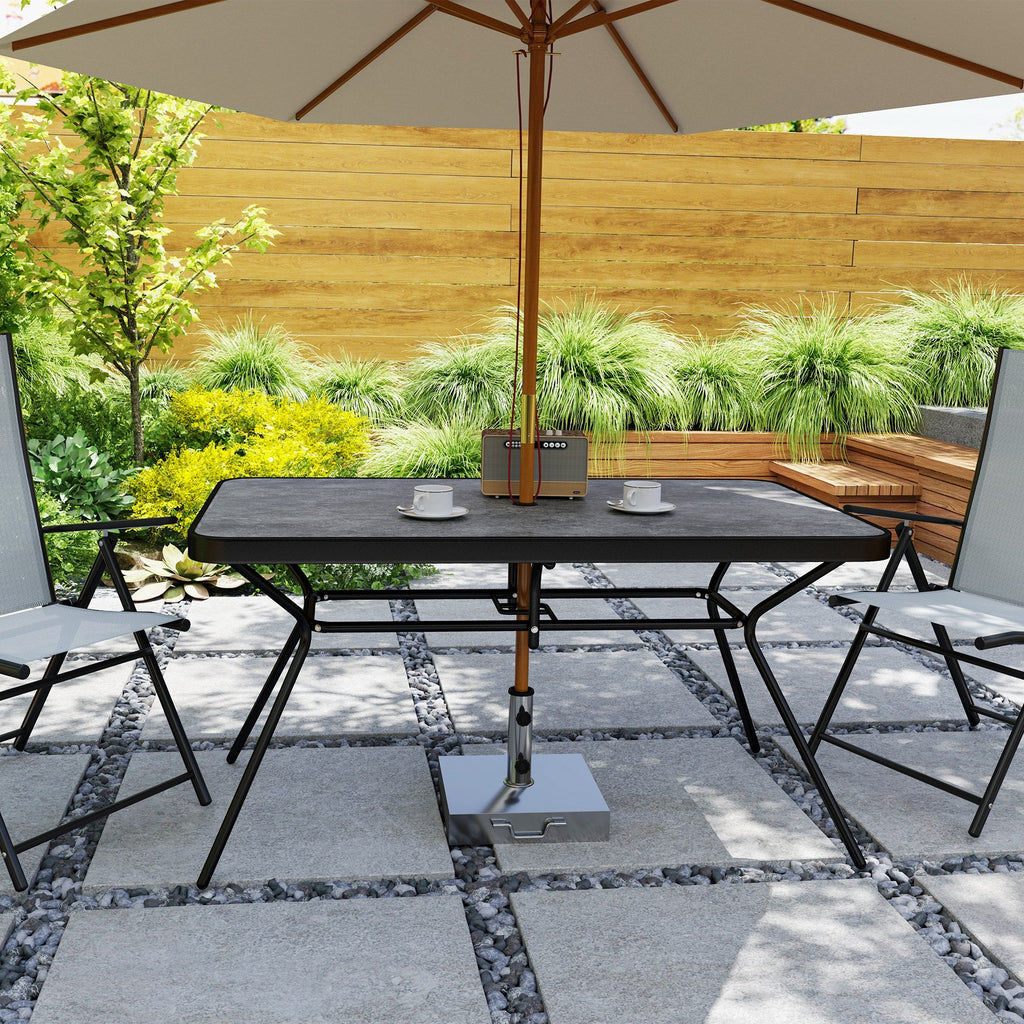 Rectangle Outdoor Dining Table for 6, with 1.7" Umbrella Hole & Easy Clean Tabletop, Grey