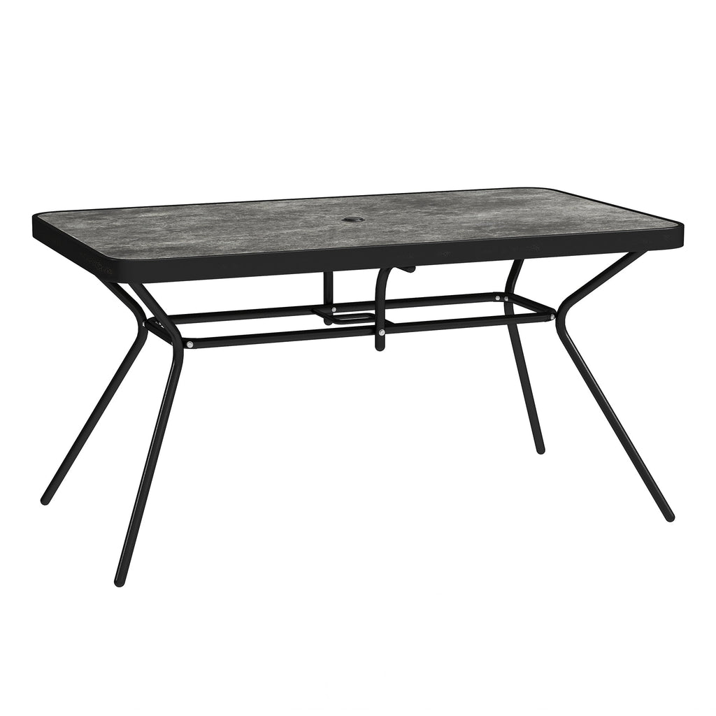 Rectangle Outdoor Dining Table for 6, with 1.7" Umbrella Hole & Easy Clean Tabletop, Grey