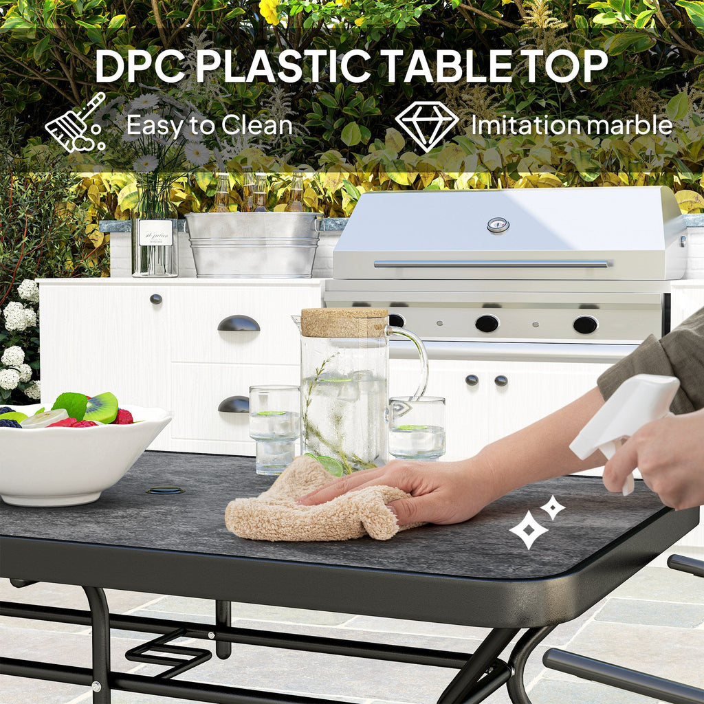 Rectangle Outdoor Dining Table for 6, with 1.7" Umbrella Hole & Easy Clean Tabletop, Grey