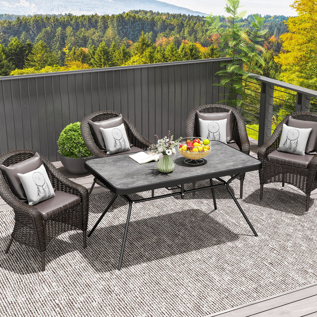 Rectangle Outdoor Dining Table for 6, with 1.7" Umbrella Hole & Easy Clean Tabletop, Grey