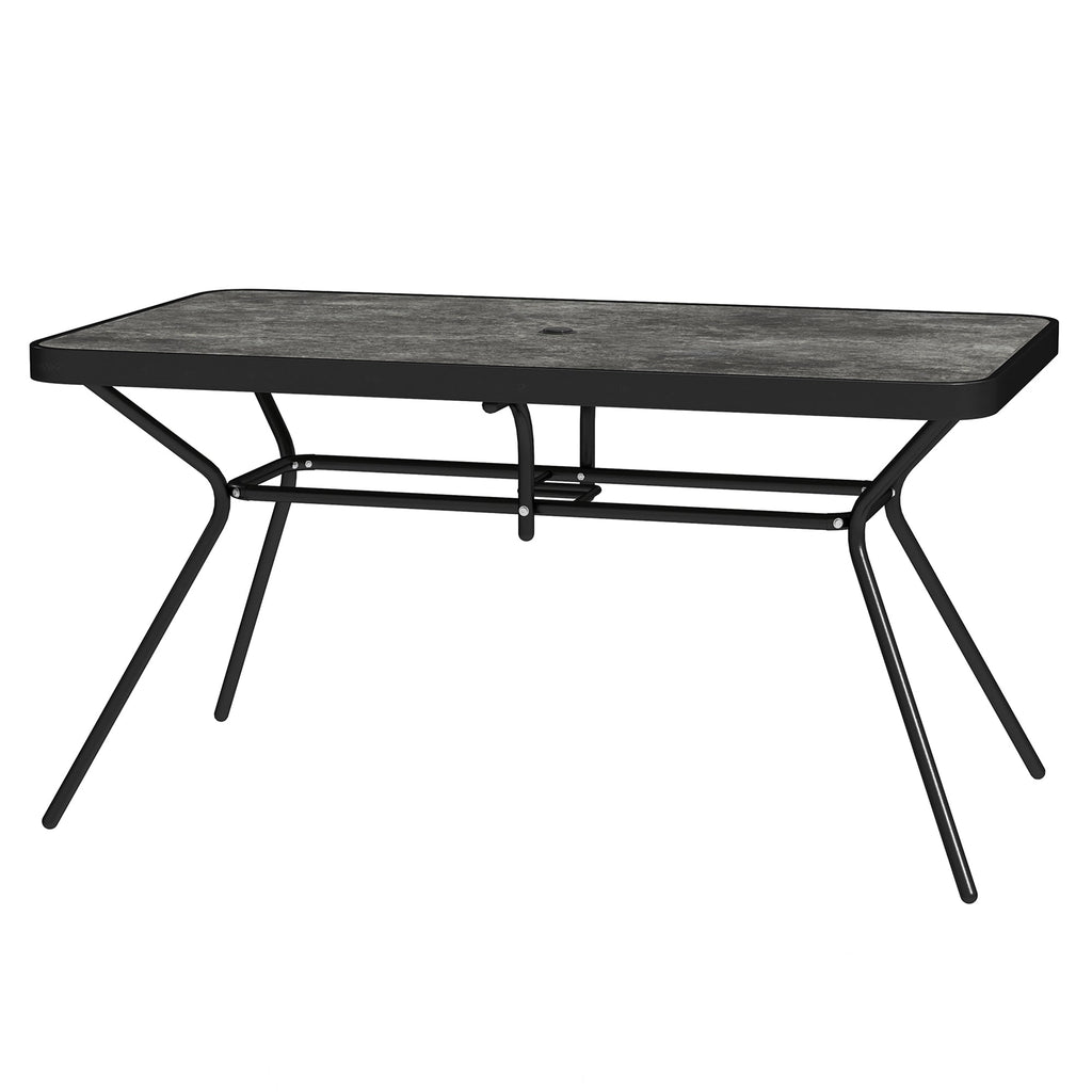 Rectangle Outdoor Dining Table for 6, with 1.7" Umbrella Hole & Easy Clean Tabletop, Grey